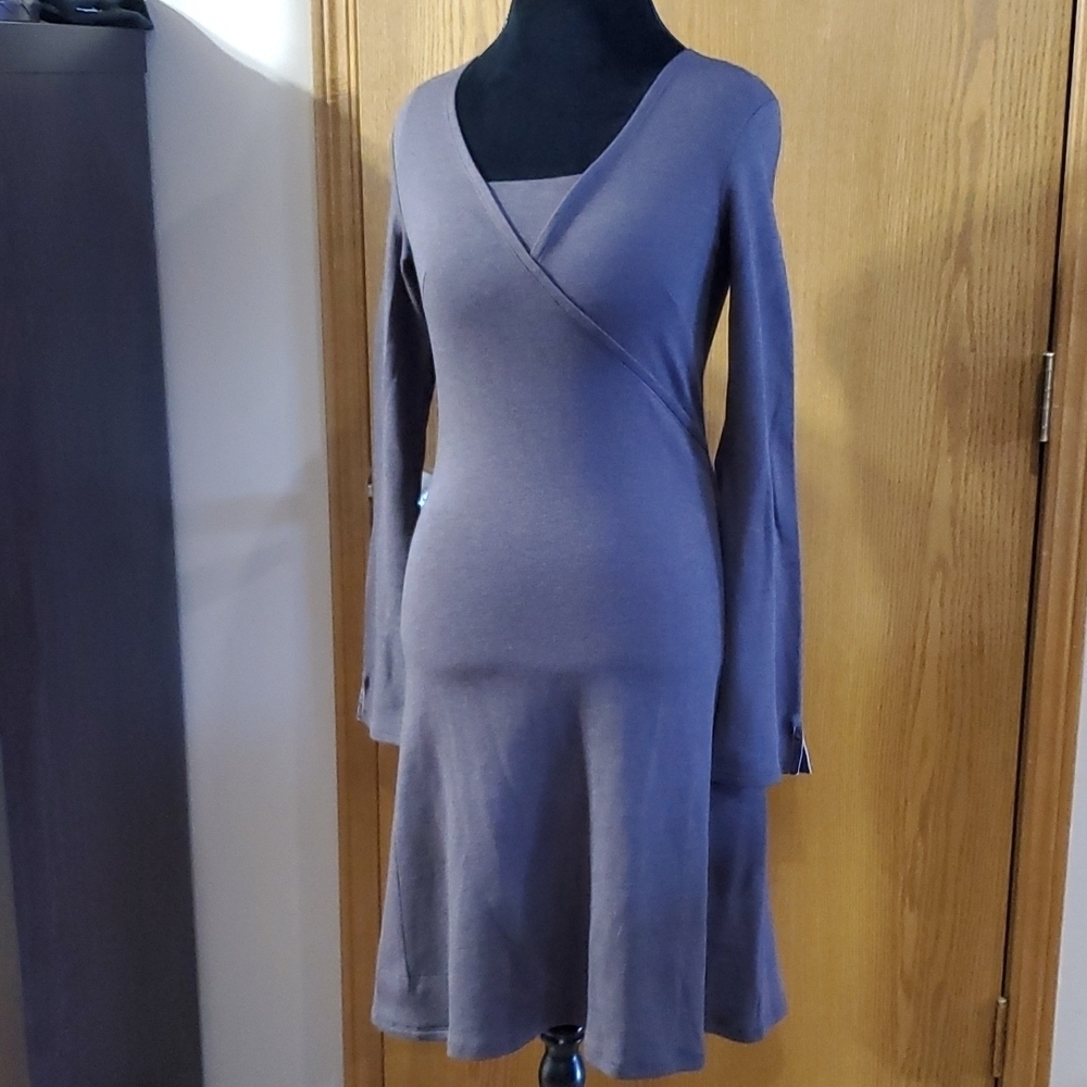 Horn toad chocolate brown long sleeve midi stretch dress euc